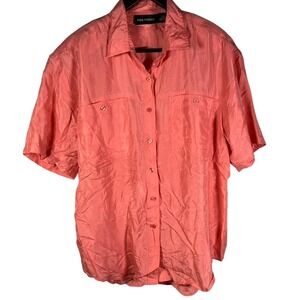 Paul Harris Silk Shirt Women's M Coral Button‎ Up Short Sleeve Pockets